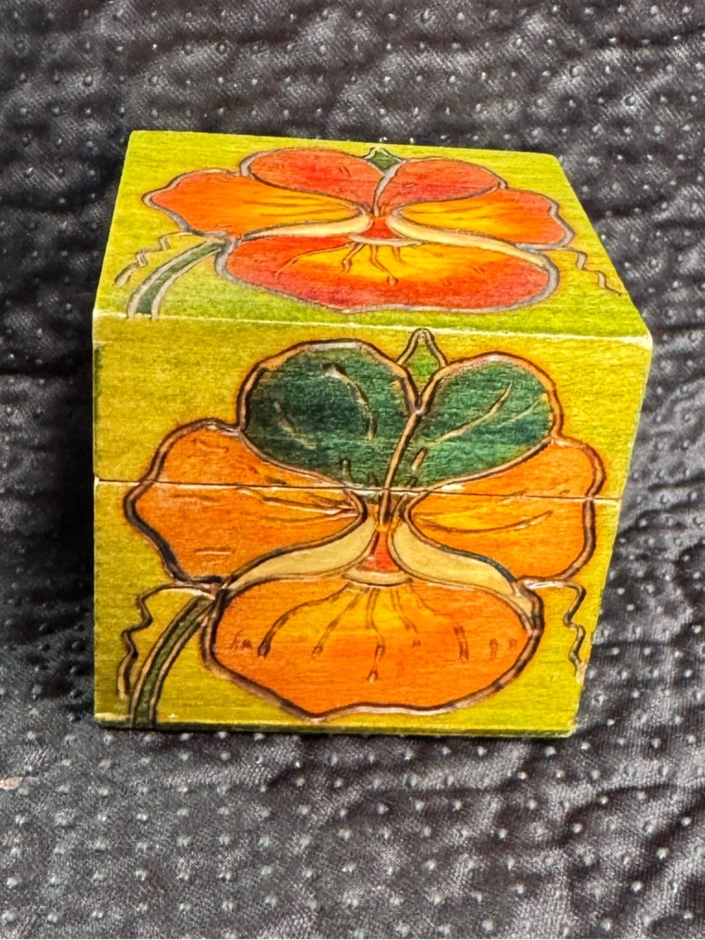 Vintage Hand Carved / Painted Trinket box- Wooden - Made in Poland